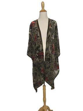 Free People Floral Velvet Burnout Kimono